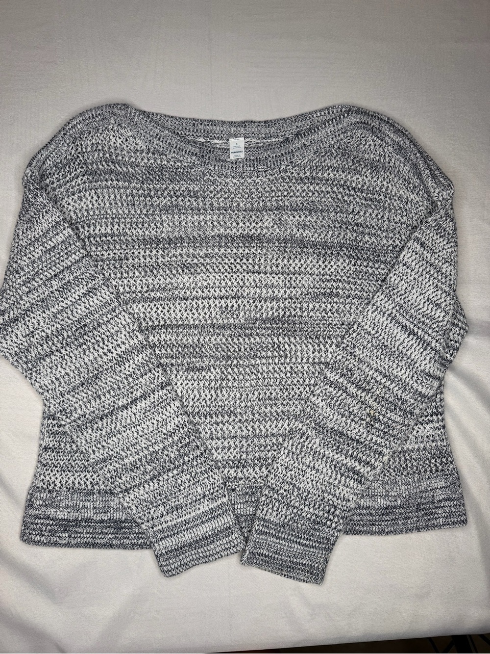 Old Navy Boat Neck Open Knit Navy &White MarledCrewneck Sweater. Size S